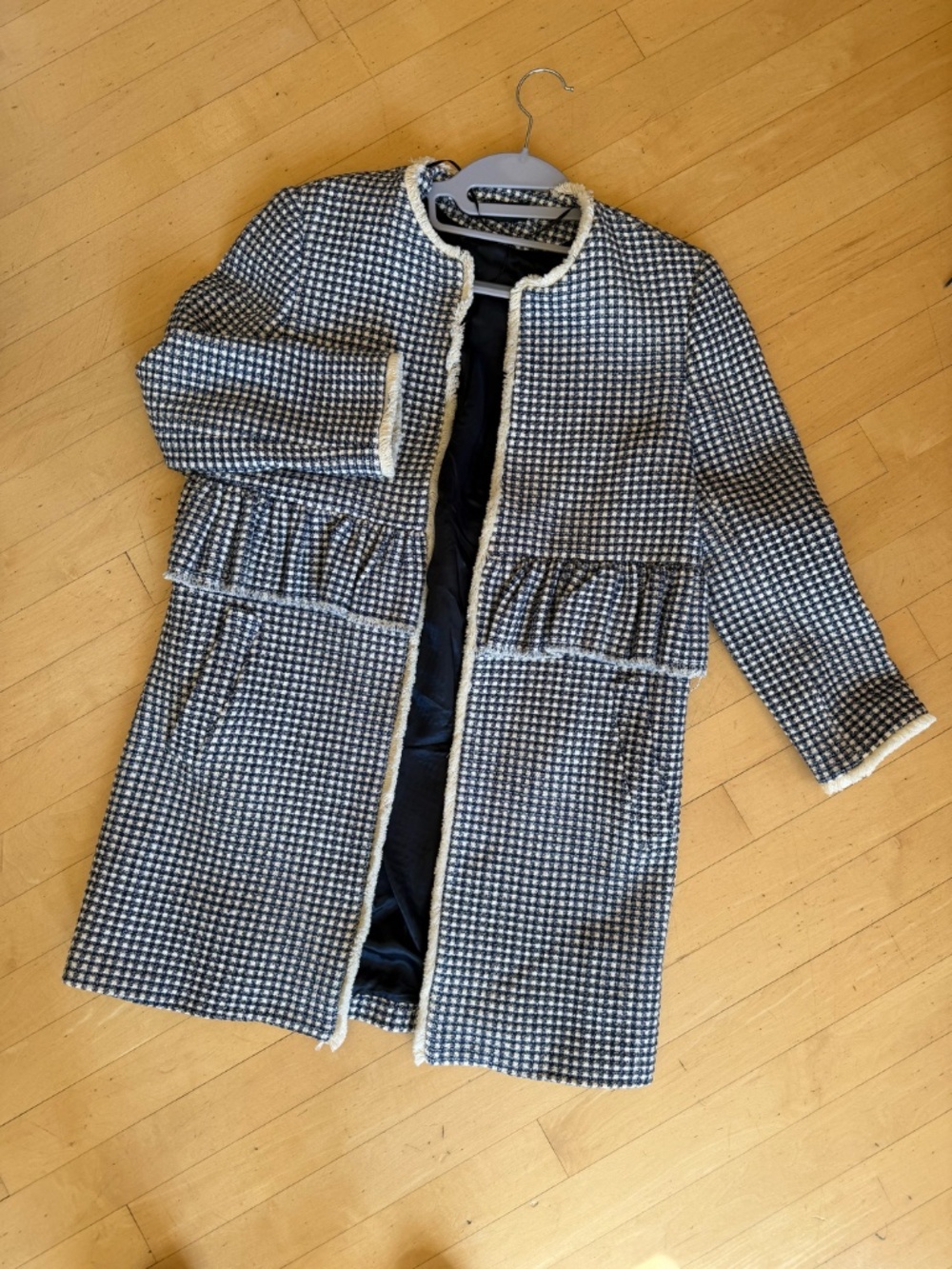 Zara Checked Tweed Open-Front Jacket/ Ruffled Trim S  GD1235 - Picture 3 of 4